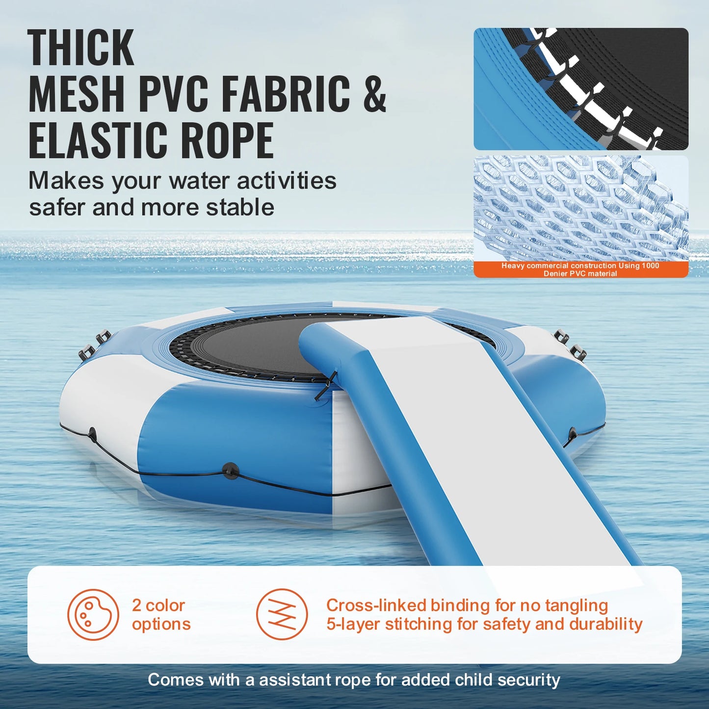 SucceBuy 10ft  Portable Inflatable Water Trampoline  with Slide 3-Step Ladder