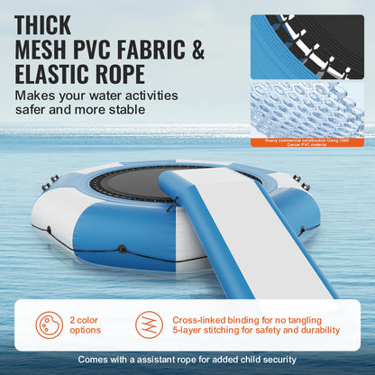 SucceBuy 10ft  Portable Inflatable Water Trampoline  with Slide 3-Step Ladder