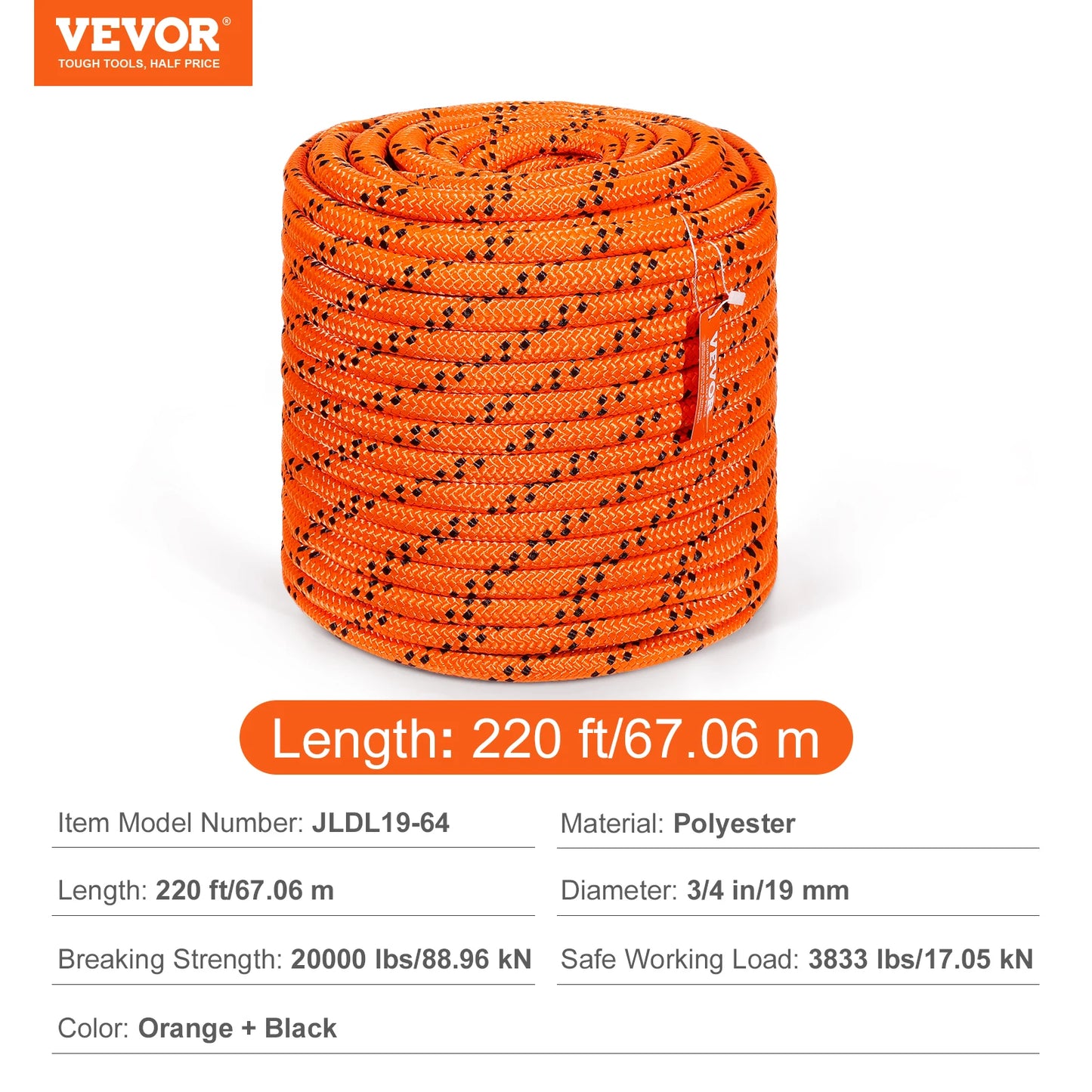 SucceBuy 220ft Dual-Weave  48-Strand Outdoor Polyester Rope