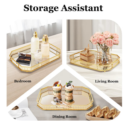 Gold Decorative Rectangular Desktop Serving Vanity Tray