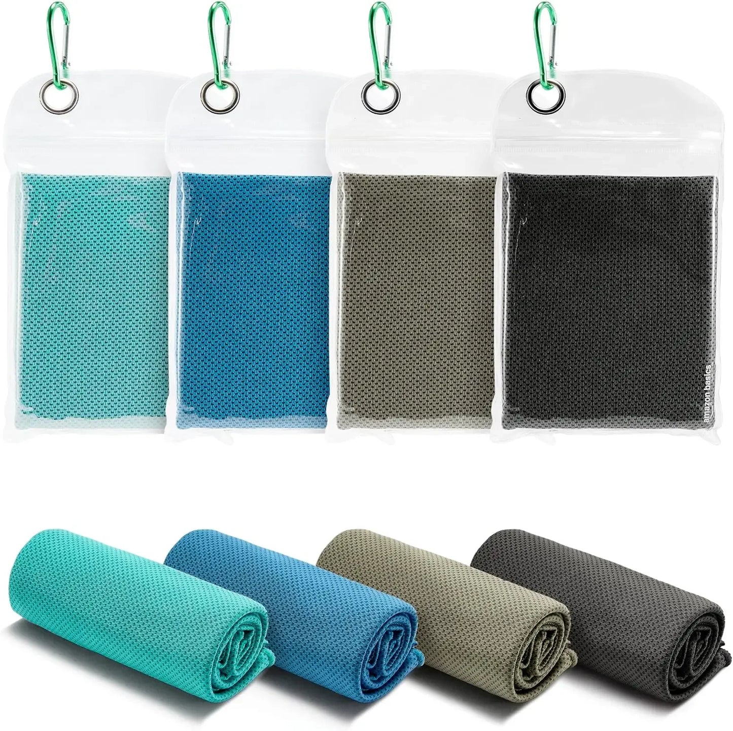 Basics Cooling Towels for Neck and Face 40' x 12', Black/Gray/Aqua/Navy, 4-Pack