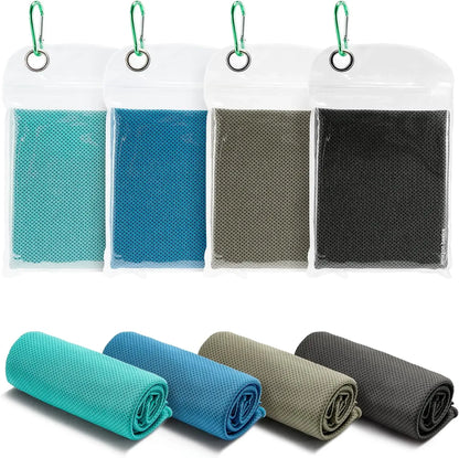 Basics Cooling Towels for Neck and Face 40' x 12', Black/Gray/Aqua/Navy, 4-Pack