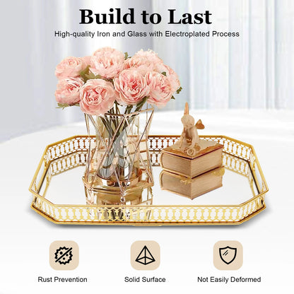 Gold Decorative Rectangular Desktop Serving Vanity Tray