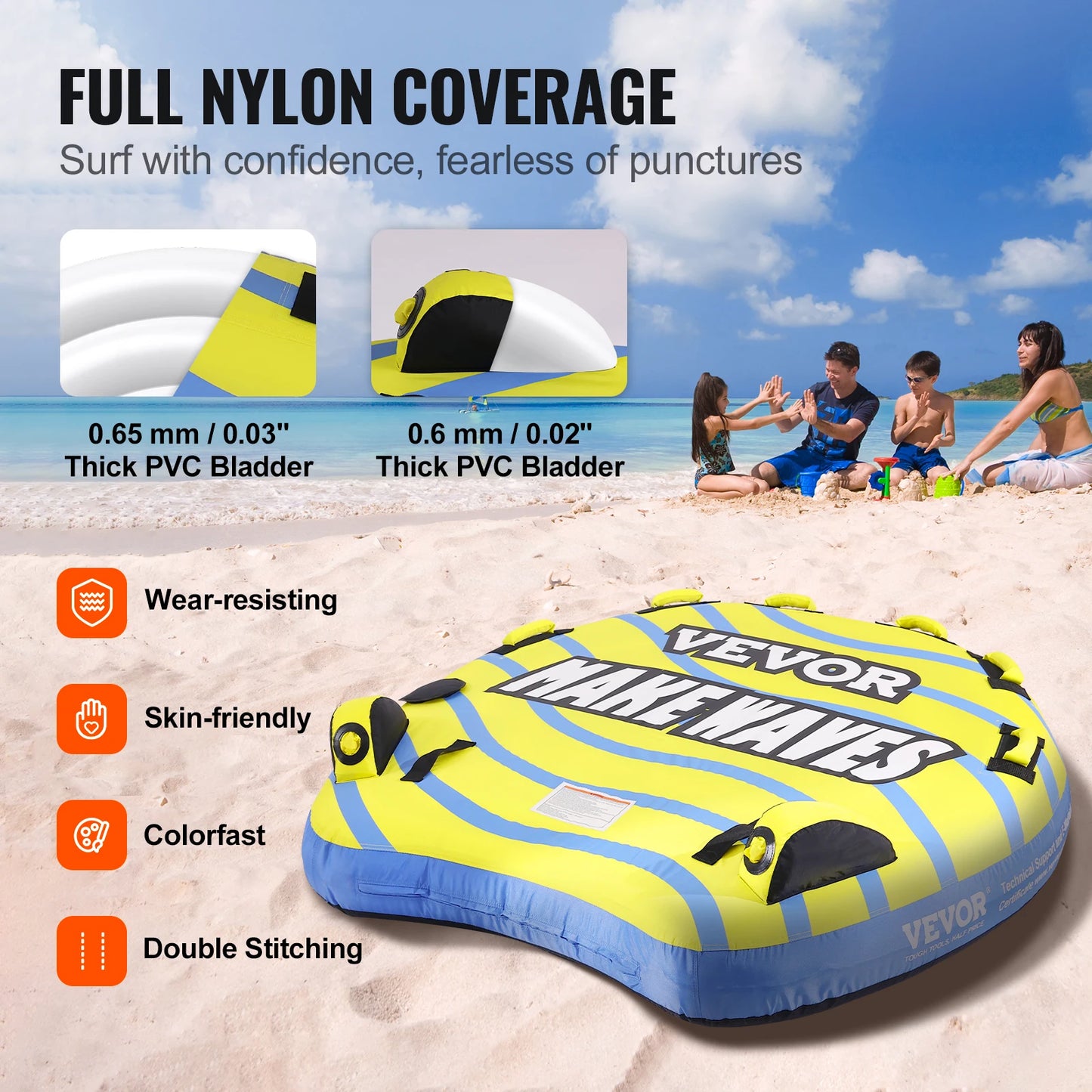 SucceBuy 1-3 People Towable Tube with Bumper Fins