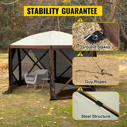 SucceBuy Pop-up Camping Gazebo Canopy 6 Sided 12' x 12' / 10' x 10'
