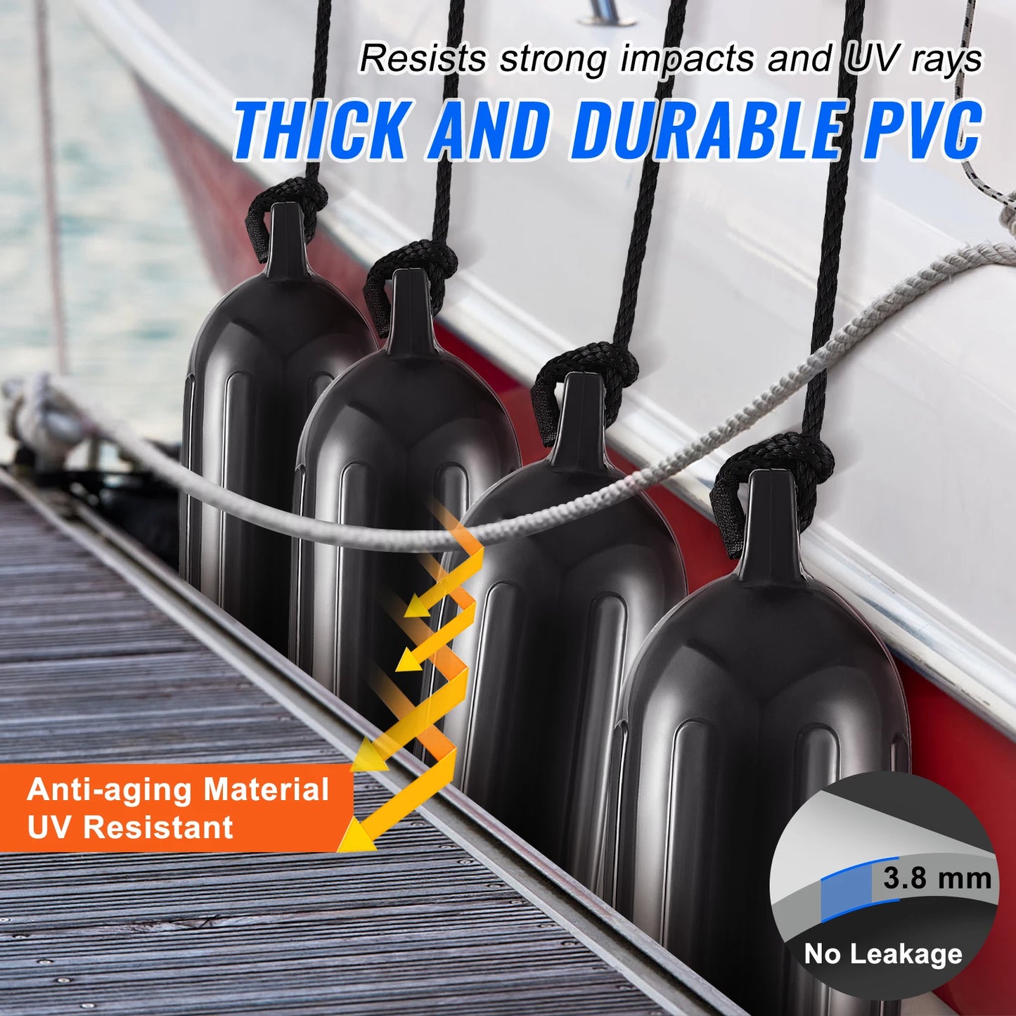 SucceBuy Inflatable Ribbed Fender with Center Holes, Air Pump & Storage Bag
