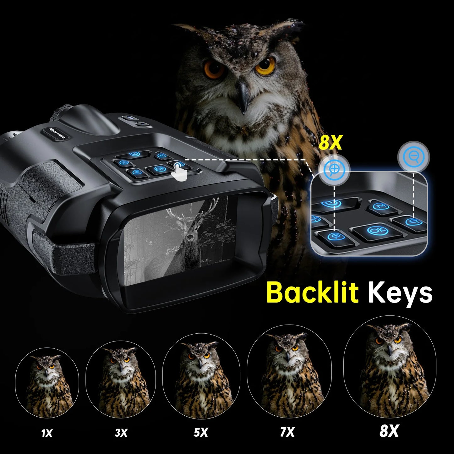 Night Vision Binoculars 4K Infrared Rechargeable 8X Digital Zoom Darkness Goggles Rechargeable