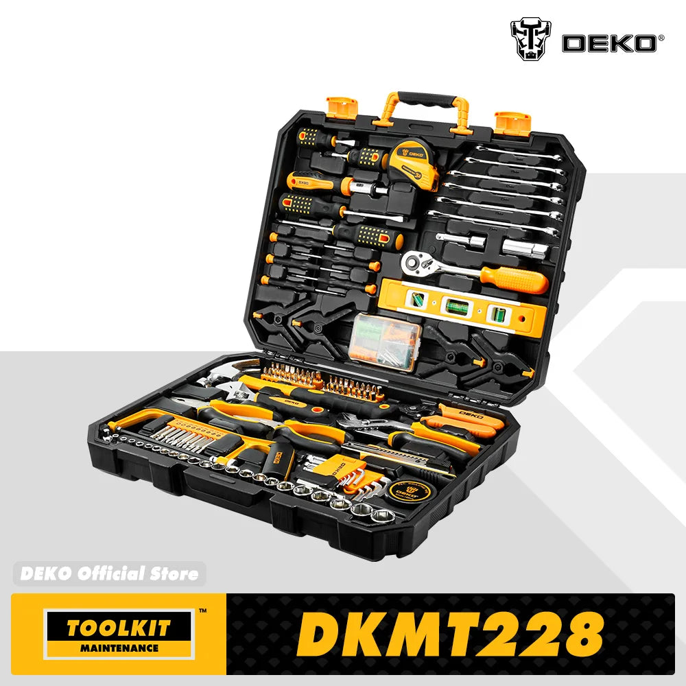 DEKO 228Pcs Socket Wrench Auto Repair Tool Combination Package with Plastic Toolbox Storage Case