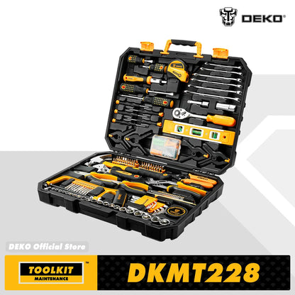 DEKO 228Pcs Socket Wrench Auto Repair Tool Combination Package with Plastic Toolbox Storage Case