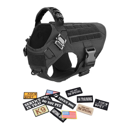 Large Training Military Dog Harness Collar Leash Bags Patches Set