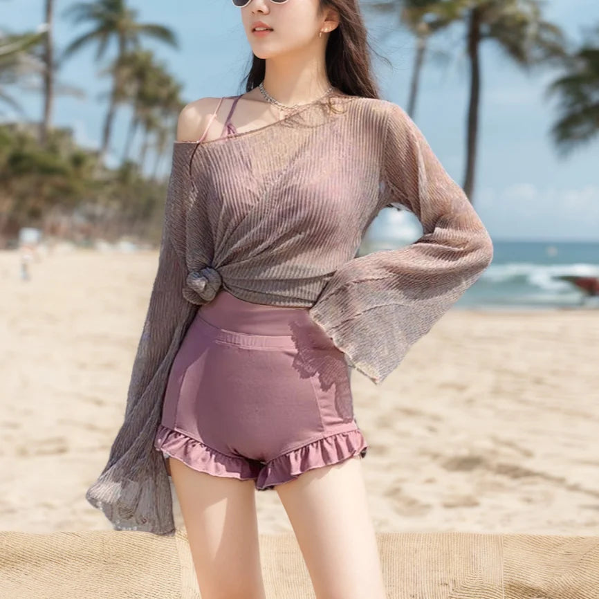 Solid Color Slimming One-piece  Slimming Dress Swimsuit