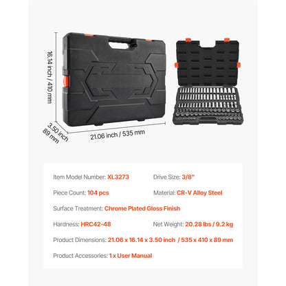 SucceBuy 86 Pieces 3/8 1/4 1/2in Drive Socket and Ratchet Set