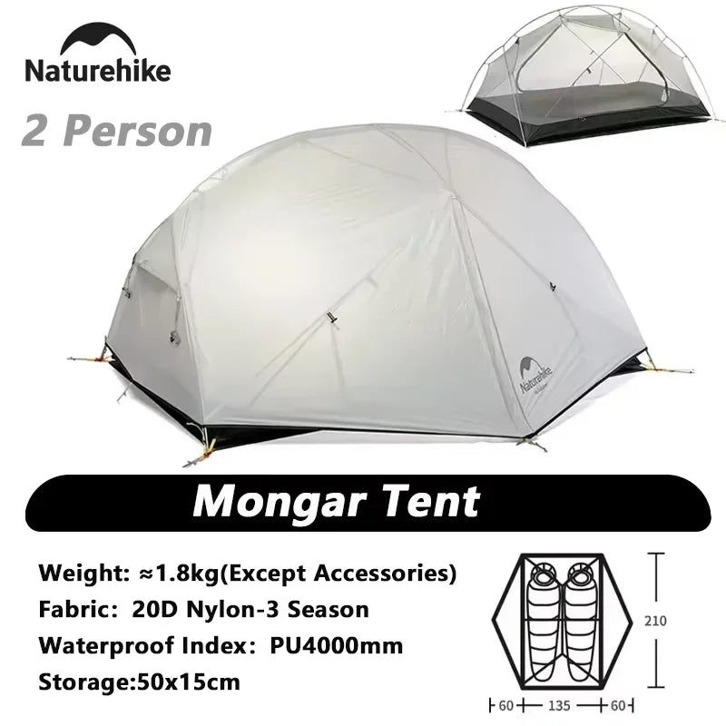 Naturehike Mongar 2 Person Waterproof Ultralight Tent with Mat Backpacking
