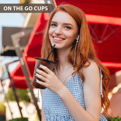50 Sets of 16oz Black Transparent Cups with Lids and Straws