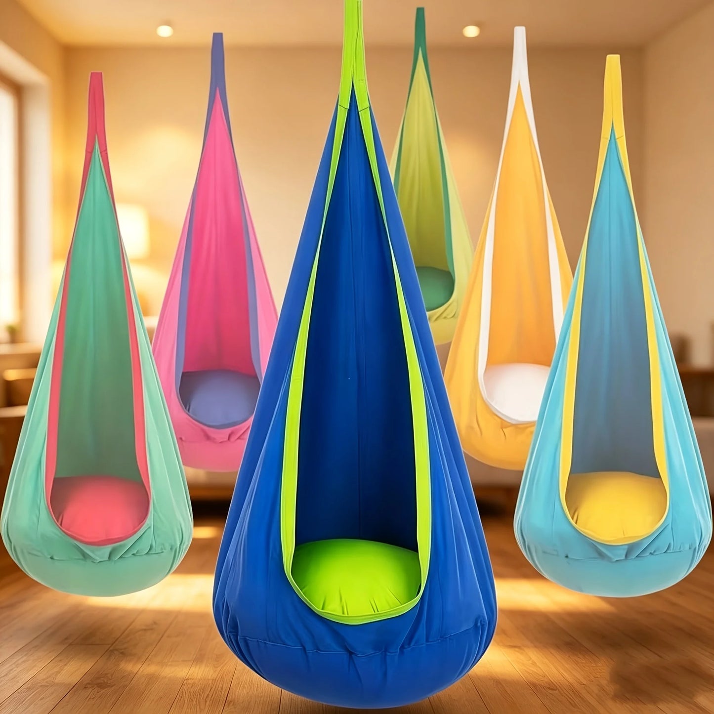 Indoor/Outdoor Hanging Hammock Chair Includes Inflatable Pillow And Cylinder, Storage Bag, Maximum Load Capacity of 264 Pounds, Includes Straps And Screws, Woven Nylon Fabric, No Batteries