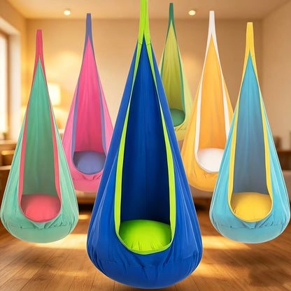 Indoor/Outdoor Hanging Hammock Chair Includes Inflatable Pillow And Cylinder, Storage Bag, Maximum Load Capacity of 264 Pounds, Includes Straps And Screws, Woven Nylon Fabric, No Batteries