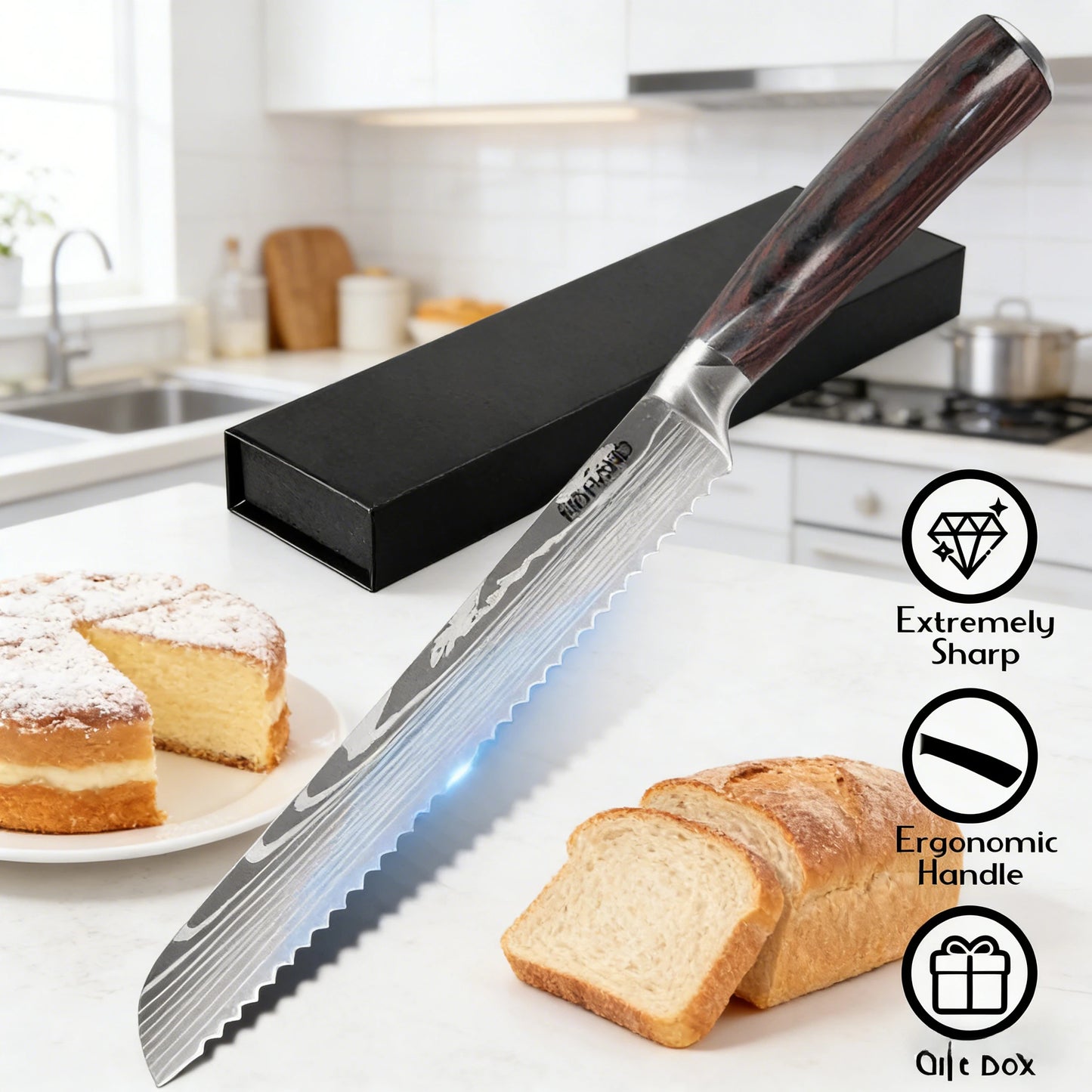 10" Serrated Bread Knife, Ultra Sharp , Non-Slip Handle