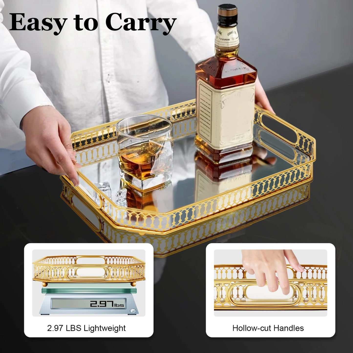 Gold Decorative Rectangular Desktop Serving Vanity Tray