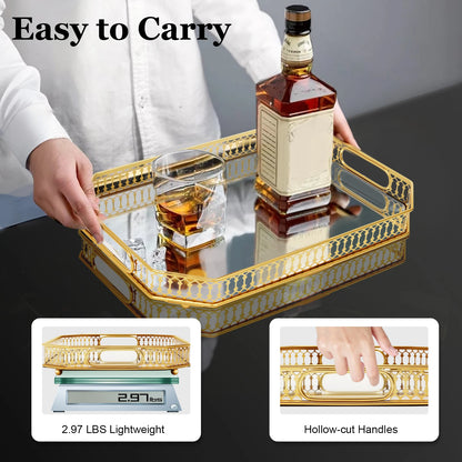 Gold Decorative Rectangular Desktop Serving Vanity Tray