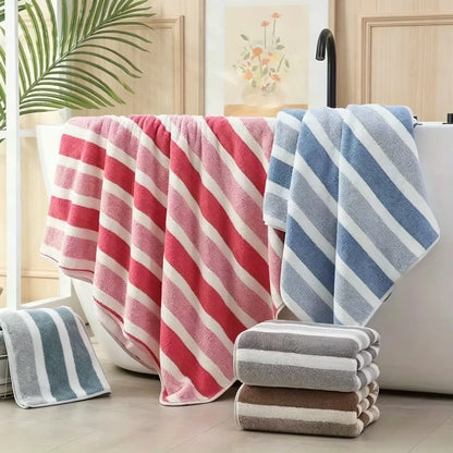 8-Piece Ultra Absorbent Lint-Free & Super Soft Two-Tone Striped Bath Towel Collection