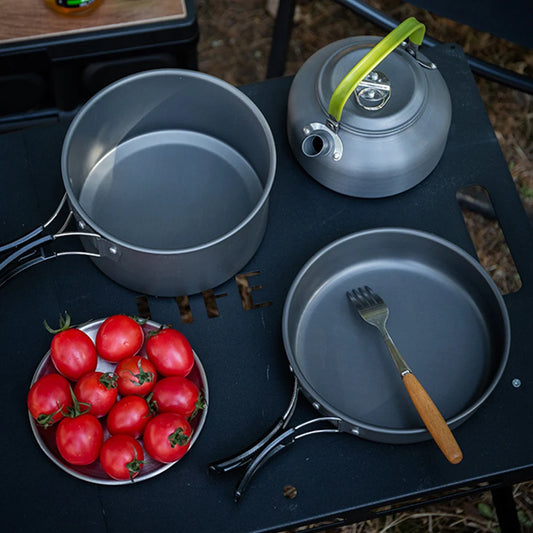3PCS Camping Cookware Portable Cooker Set with Mesh Bag