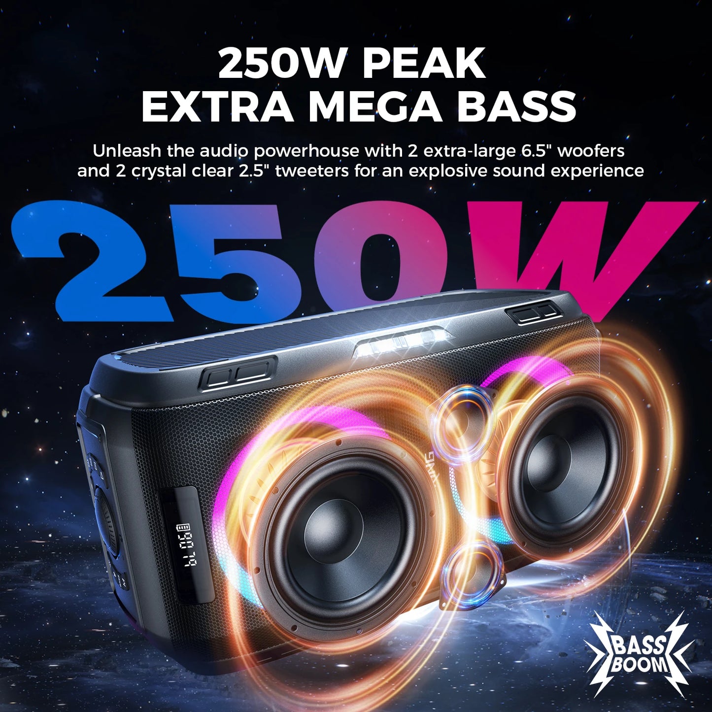 W-KING 250W PEAK Large Portable Bluetooth  Wireless Speaker