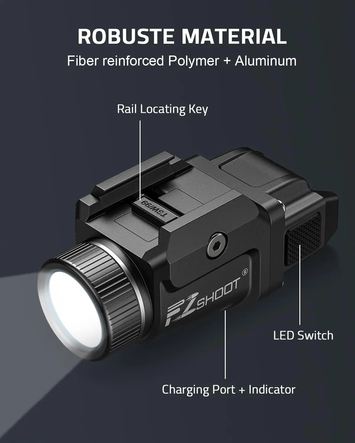 Rechargeable Bright Pistol Flashlight With Strobe Mode For Picatinny and GL Rails