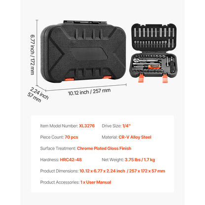 SucceBuy 86 Pieces 3/8 1/4 1/2in Drive Socket and Ratchet Set