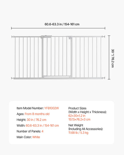 SucceBuy Baby/Pet Gate 28/30/36 Inches High Gate Easy Step Walk Thru