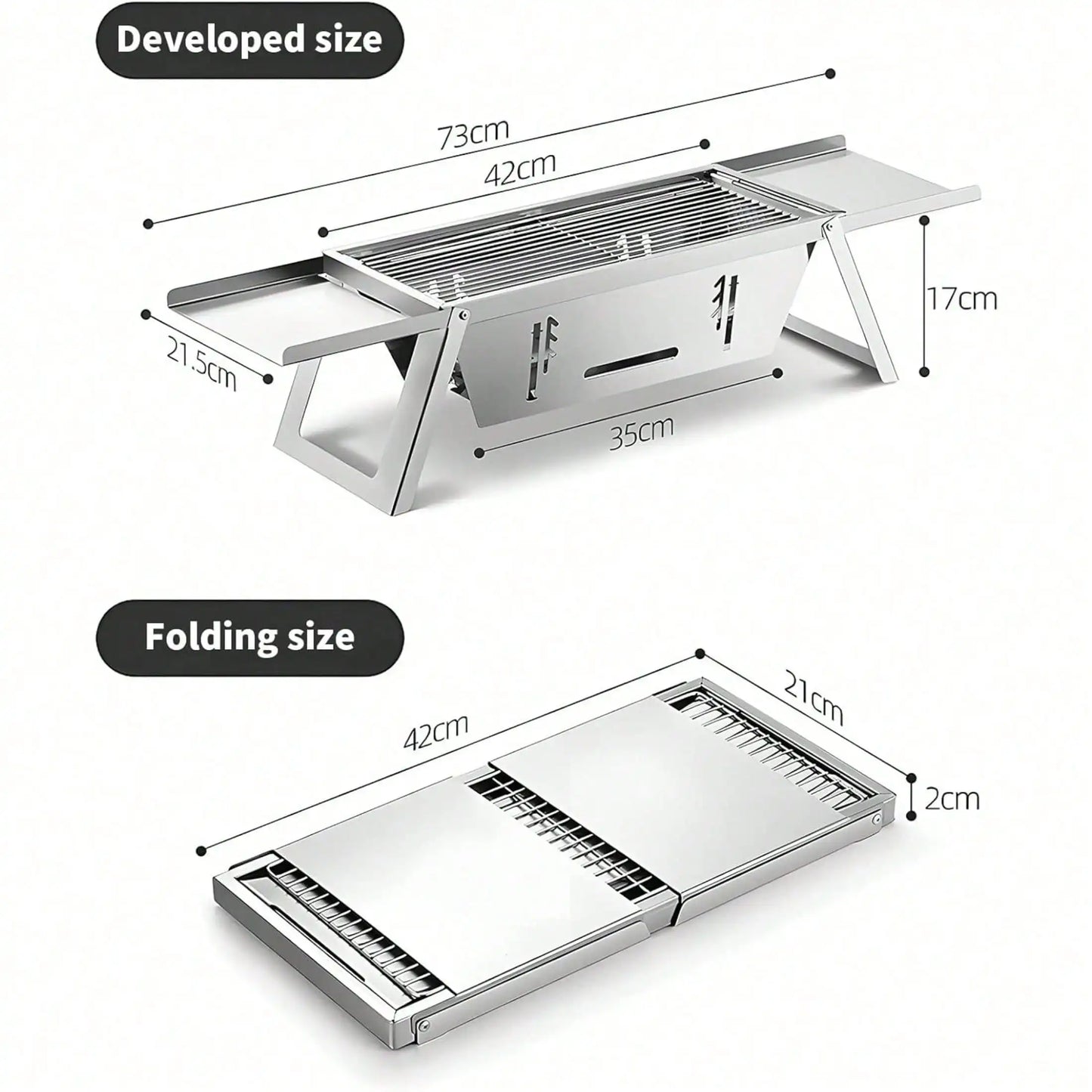 Multi-Functional  Portable Barbecue Foldable Grill, total Length 73cm (Grill Rack 42cm),