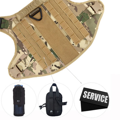 Large Training Military Dog Harness Collar Leash Bags Patches Set