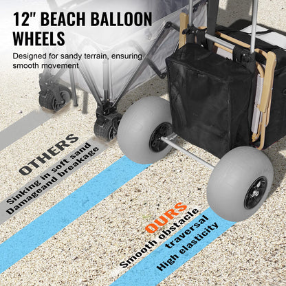 SucceBuy Beach Dolly with Big Wheels for Sand 29.9"x15.4"/15.4"x15.7" Cargo Deck 10-12" Balloon / Solid Wheel Folding Sand Cart