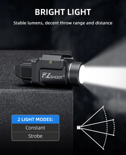 Rechargeable Bright Pistol Flashlight With Strobe Mode For Picatinny and GL Rails