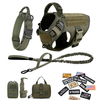 Large Training Military Dog Harness Collar Leash Bags Patches Set