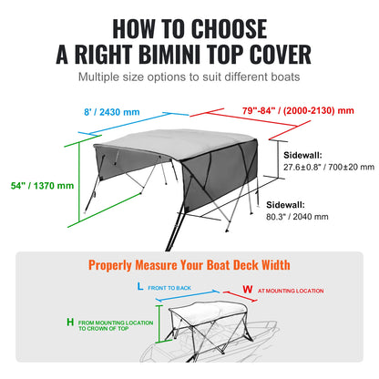SucceBuy 4 Bow Bimini Top Detachable Boat Cover with Mesh Sidewalls