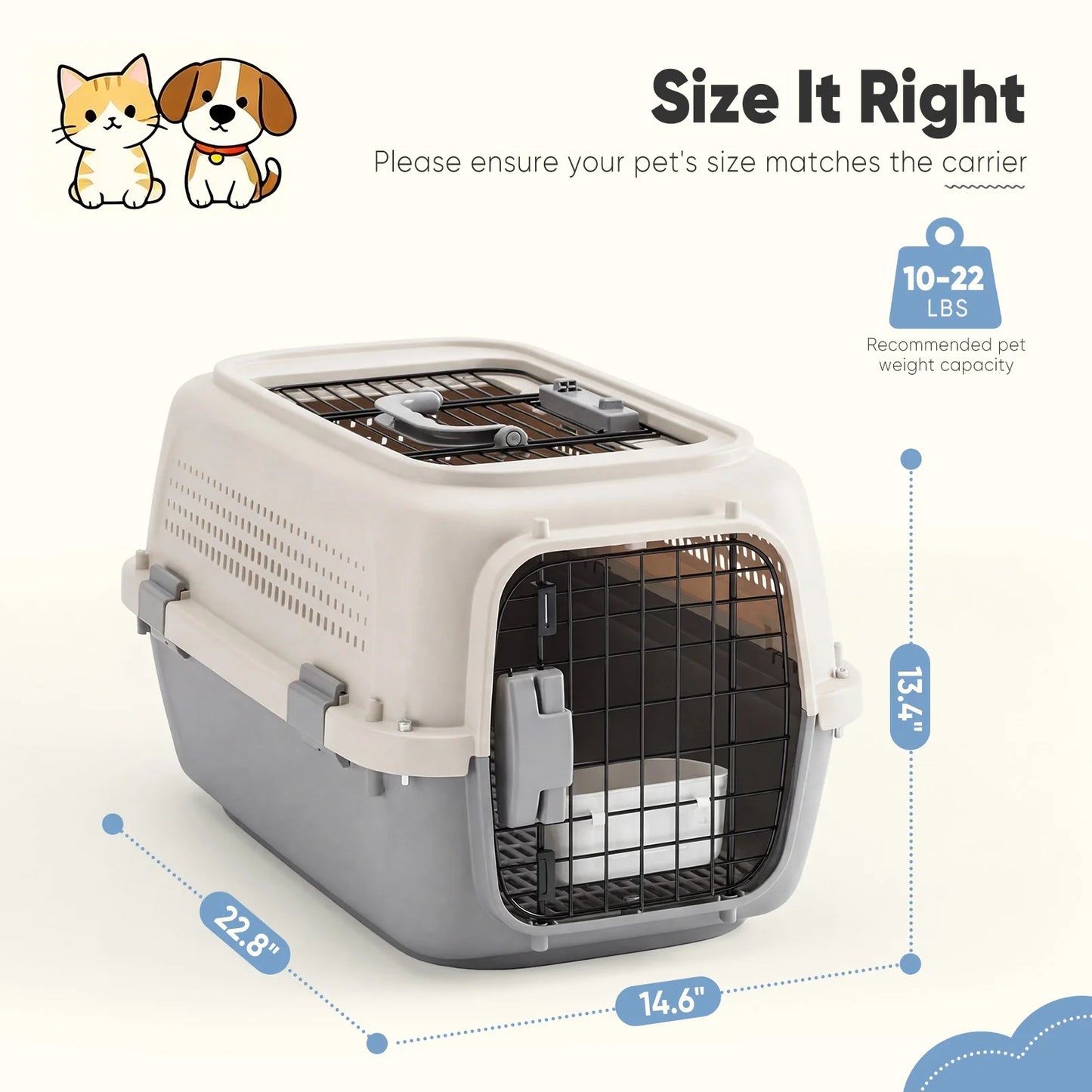 JHK 23Inch Travel Crate-Pet Carrier - Front & Top Load With Door Food Bowl with Enhanced Security Latchesf