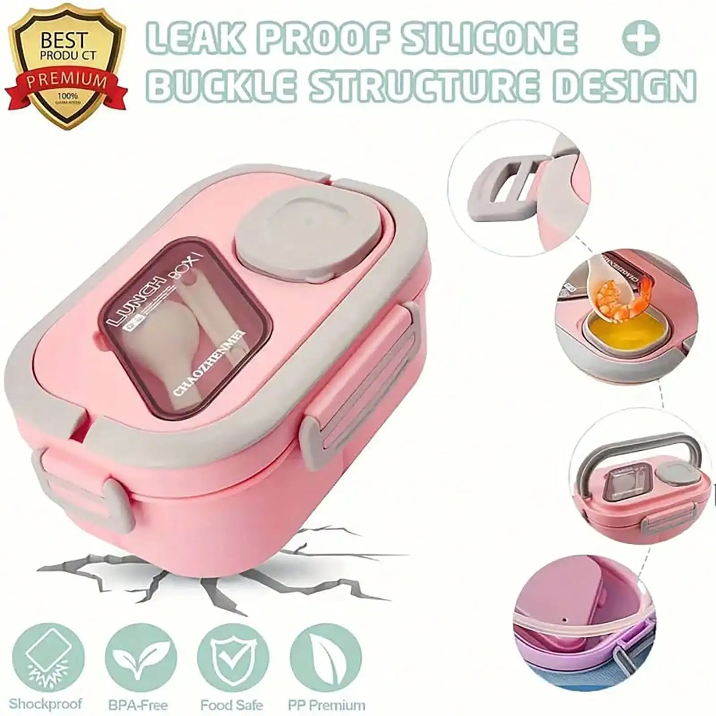2-Layer Multi-Compartment Lunch Box Set Includes Cutlery And Sauce Container
