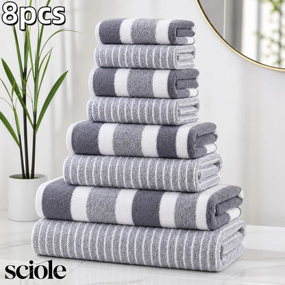8-Piece Ultra Absorbent Lint-Free & Super Soft Two-Tone Striped Bath Towel Collection