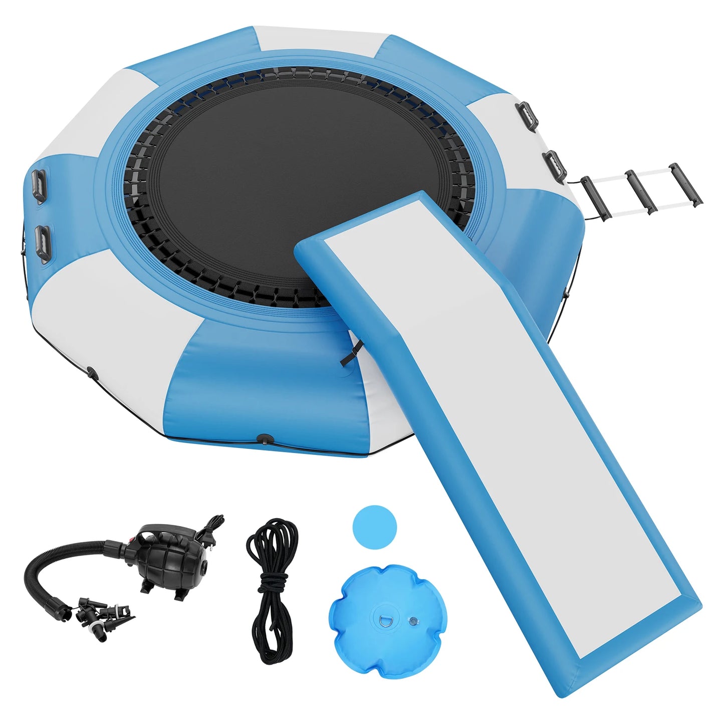 SucceBuy 10ft  Portable Inflatable Water Trampoline  with Slide 3-Step Ladder