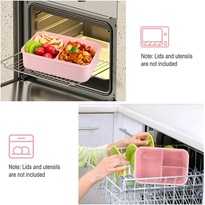 1200ML Bento Lunch Container With Utensils, 3 Compartments, Microwave-Ready