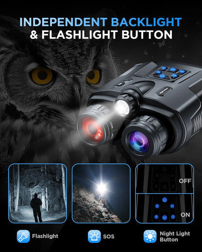 4K Night Vision Binoculars 64GB Memory Card 3inch Screen 8X Digital Zoom With Tactical Light