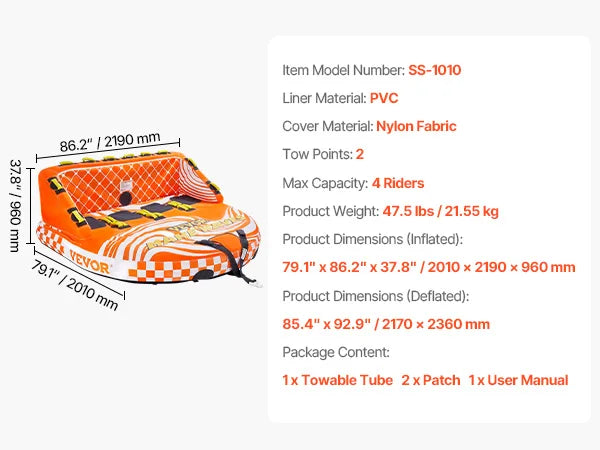 SucceBuy  1-4 Riders Inflatable Boat Tubes