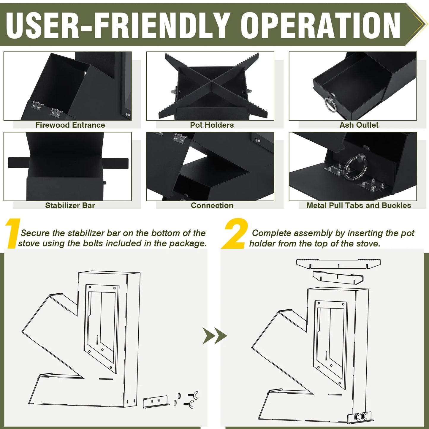 Portable  Wood Burning Rocket Stove With Glass Door