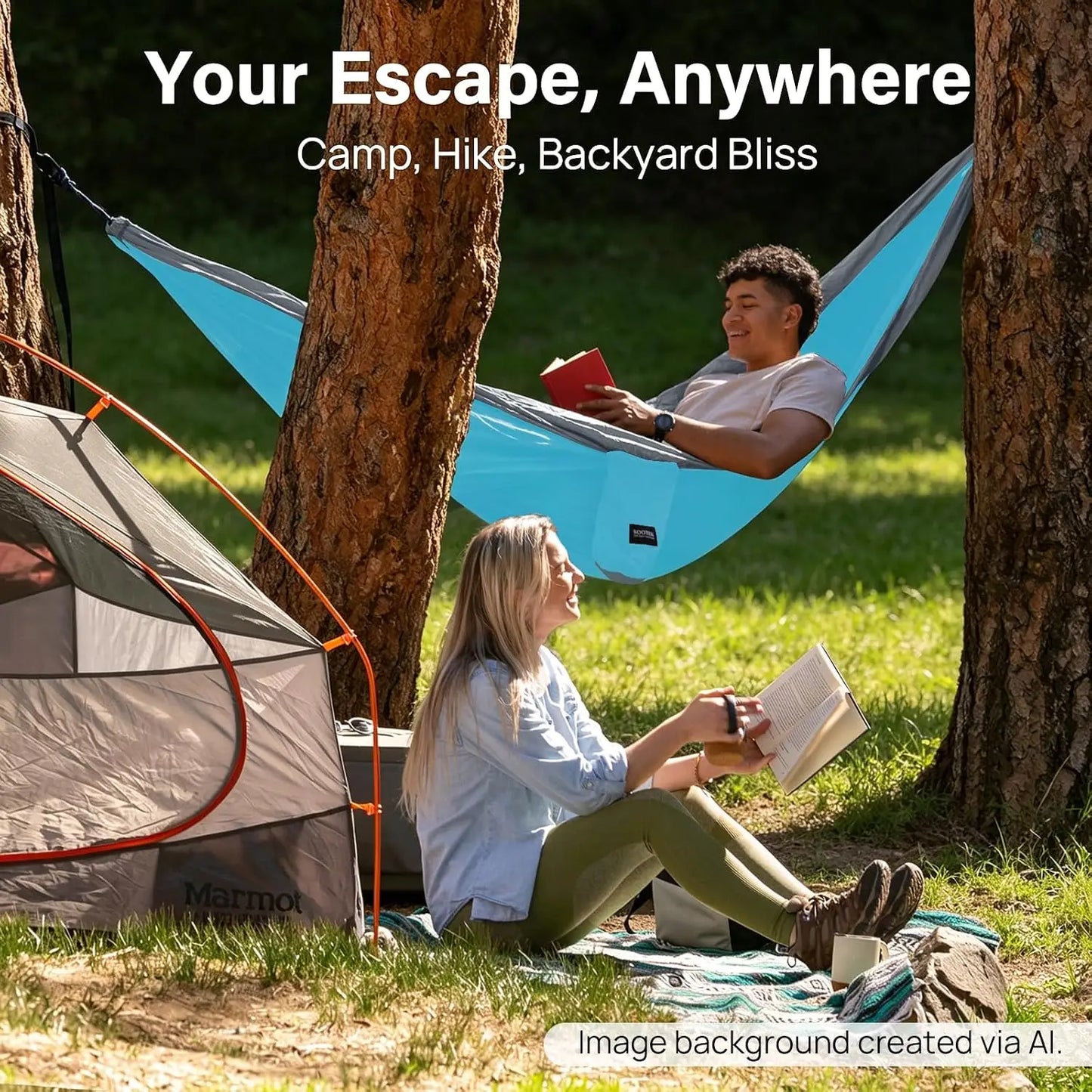Portable Camping Hammock with Tree Straps & Attached Carry Bag