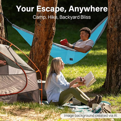 Portable Camping Hammock with Tree Straps & Attached Carry Bag