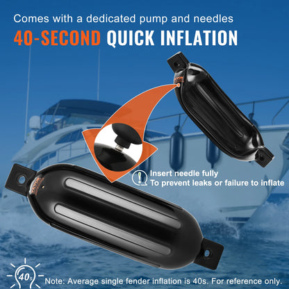 SucceBuy Inflatable Ribbed Fender with Center Holes, Air Pump & Storage Bag