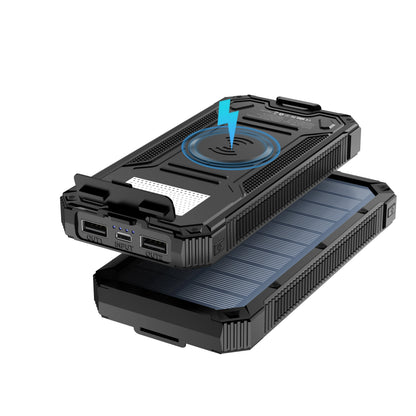 Solar Power Bank Wireless Charger, USB C Input/Output with Camping Flashlight for Cell Phone