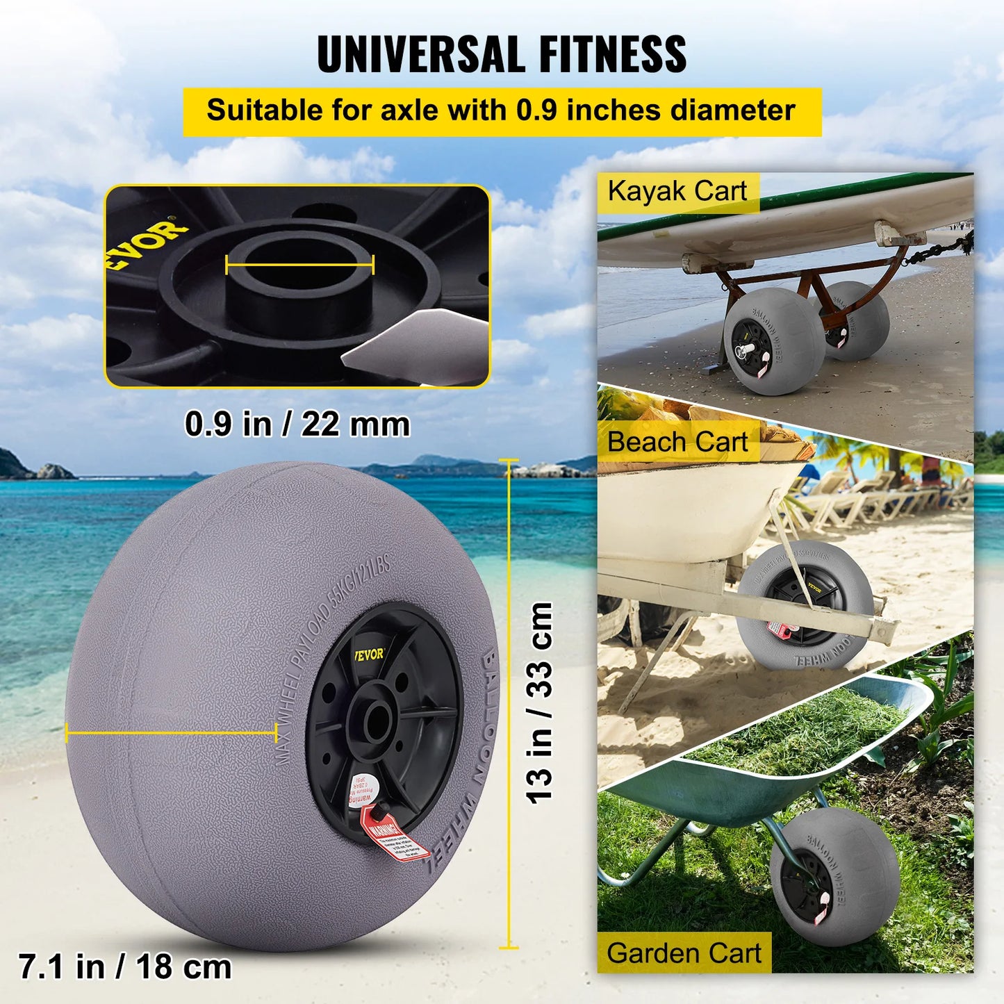 SucceBuy Beach Balloon Wheels 9/13/15.7" w/ Free Air Pump 2Pcs