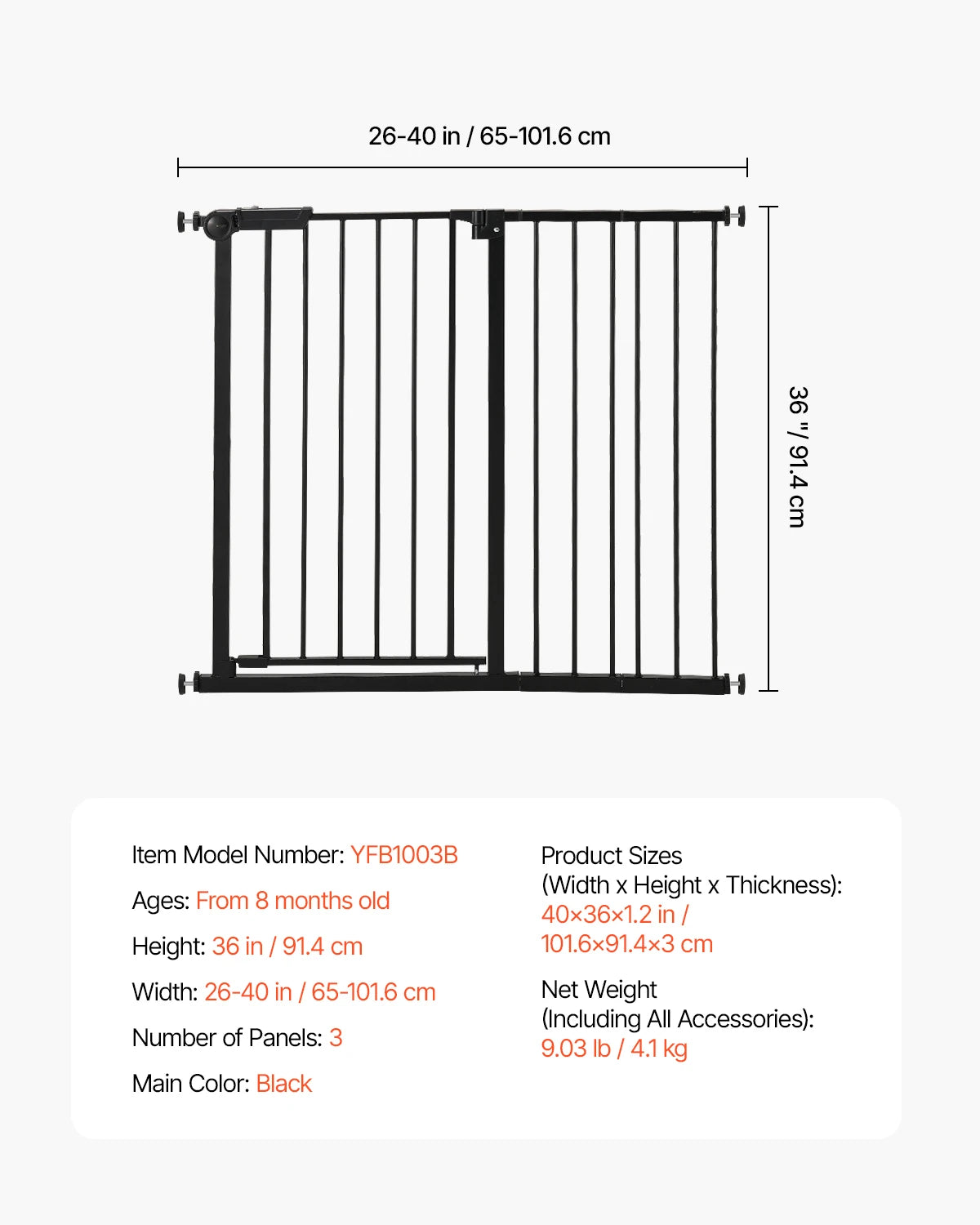 SucceBuy Baby/Pet Gate 28/30/36 Inches High Gate Easy Step Walk Thru