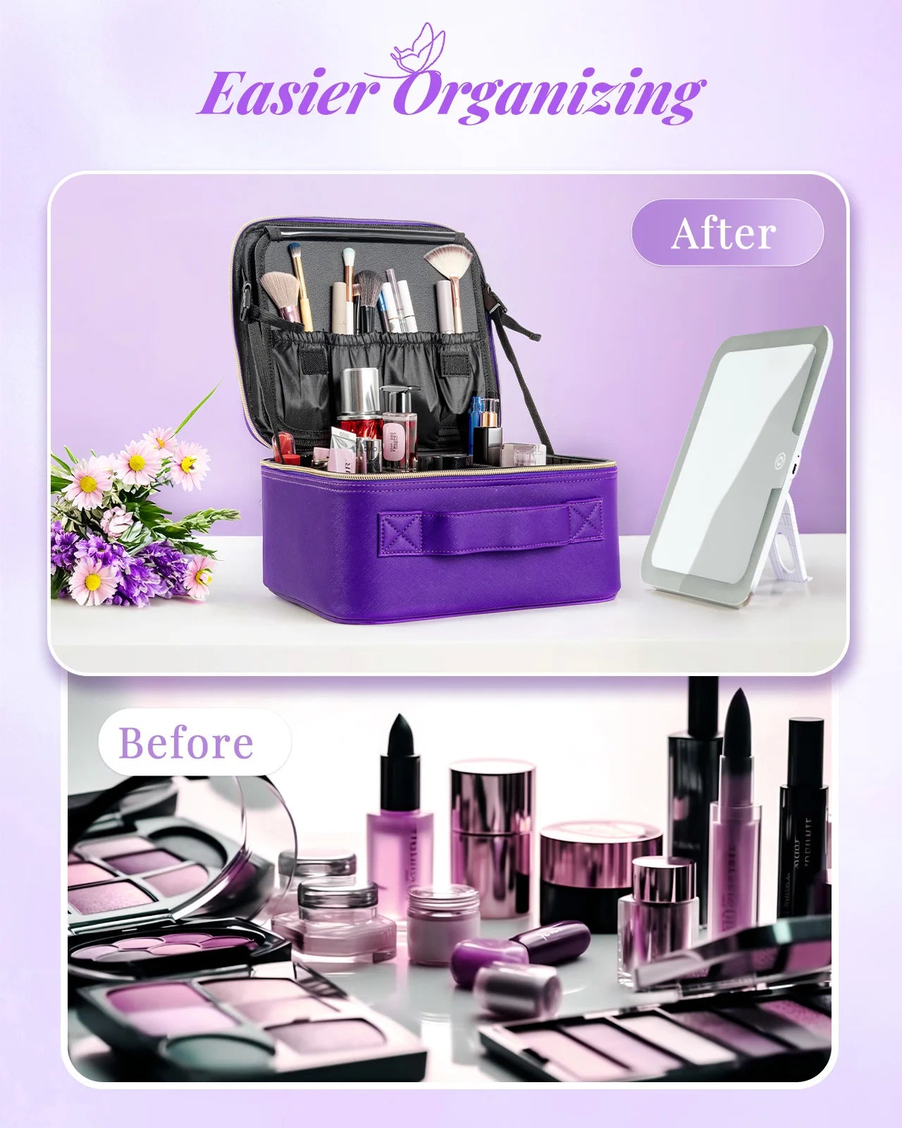 Travel Waterproof Makeup Bag With Mirror lamp